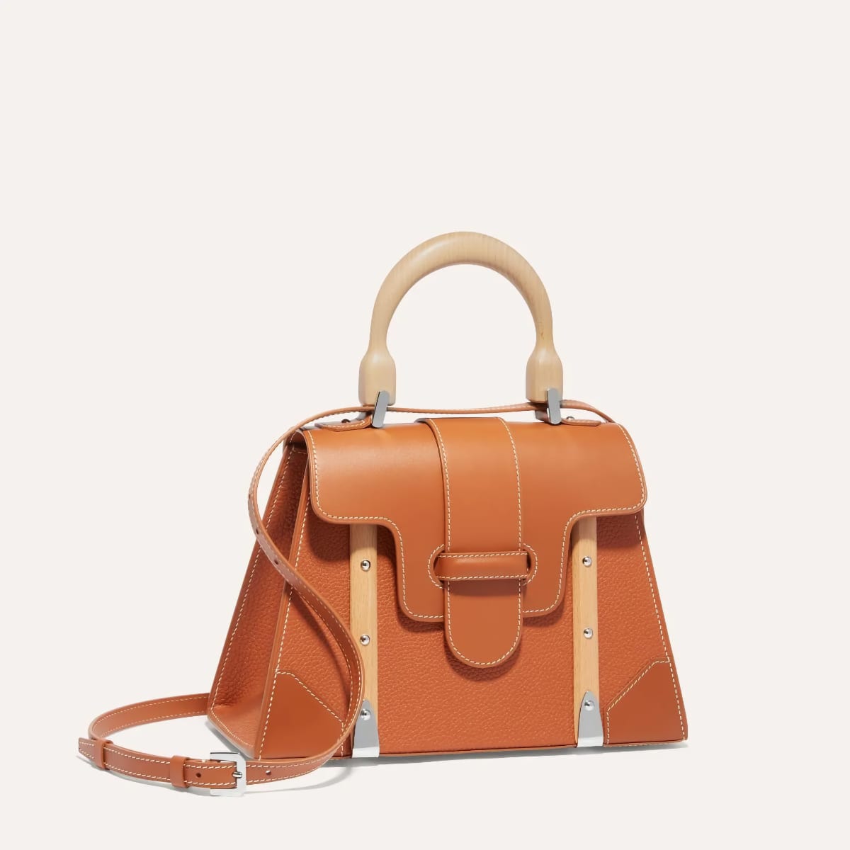 Goyard Saïgon PM en cuir grainé naturel avec poignée en hêtre