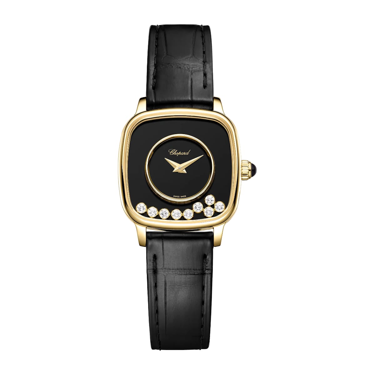 Montre Chopard Happy Diamonds Heritage en or jaune avec cadran en onyx noir et diamants mobiles