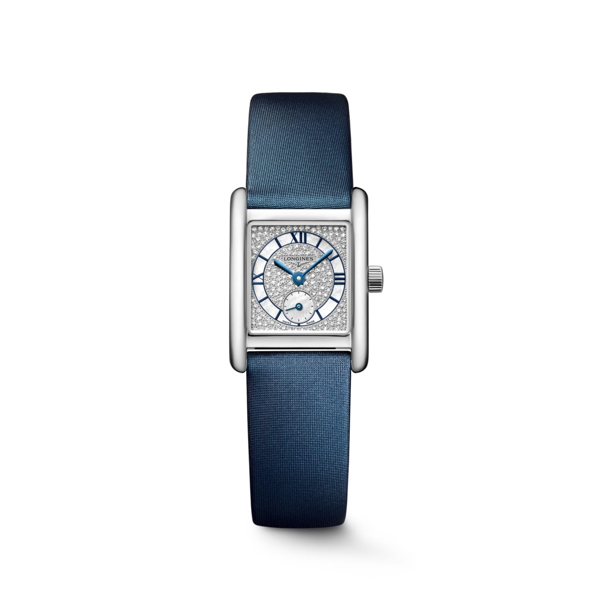 Montre Longines Mini DolceVita rectangulaire avec bracelet bleu