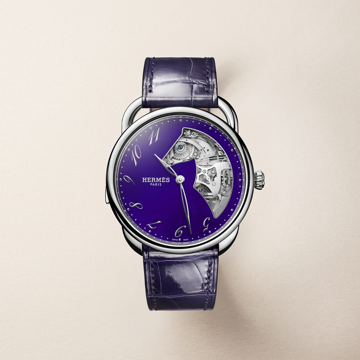 Montre Hermès Arceau Samarcande 38 mm bleu encre avec cadran en cristal Saint-Louis